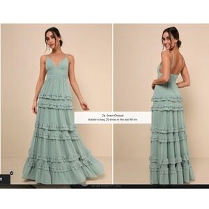 lulus Women Large Lavish Perfection Sage Green Ruffled Tiered Maxi Dress Formal